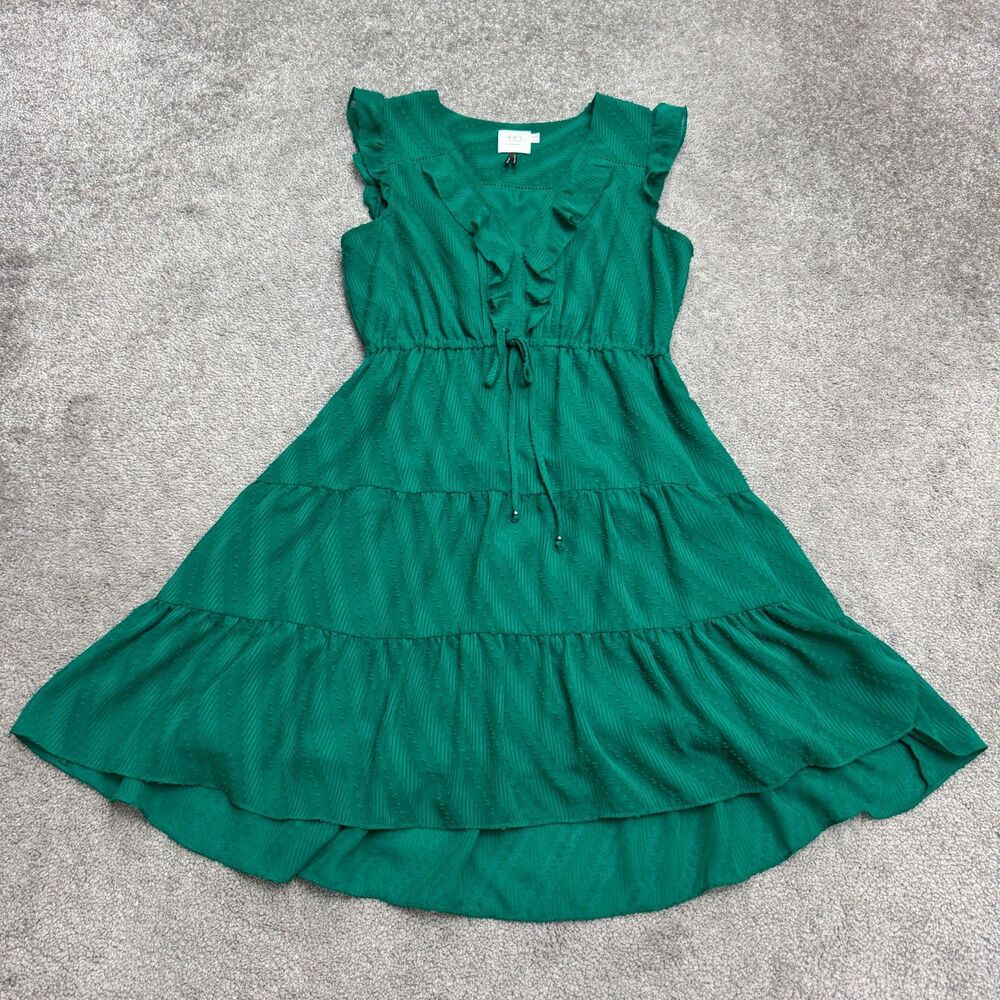 Anthropologie HD In Peris Swiss Dot Tiered Mini Dress Womens 0P Green Sleeveless